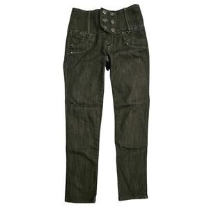 Doll House High Waisted Black Y2k Jeans Sz 7 Studded skinny straight strerchy